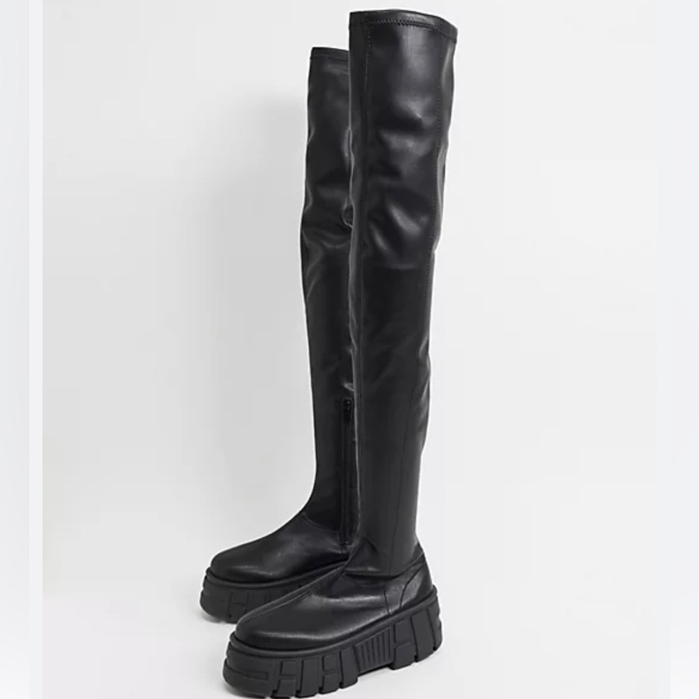 ASOS DESIGN Kellie chunky over the knee boots in black